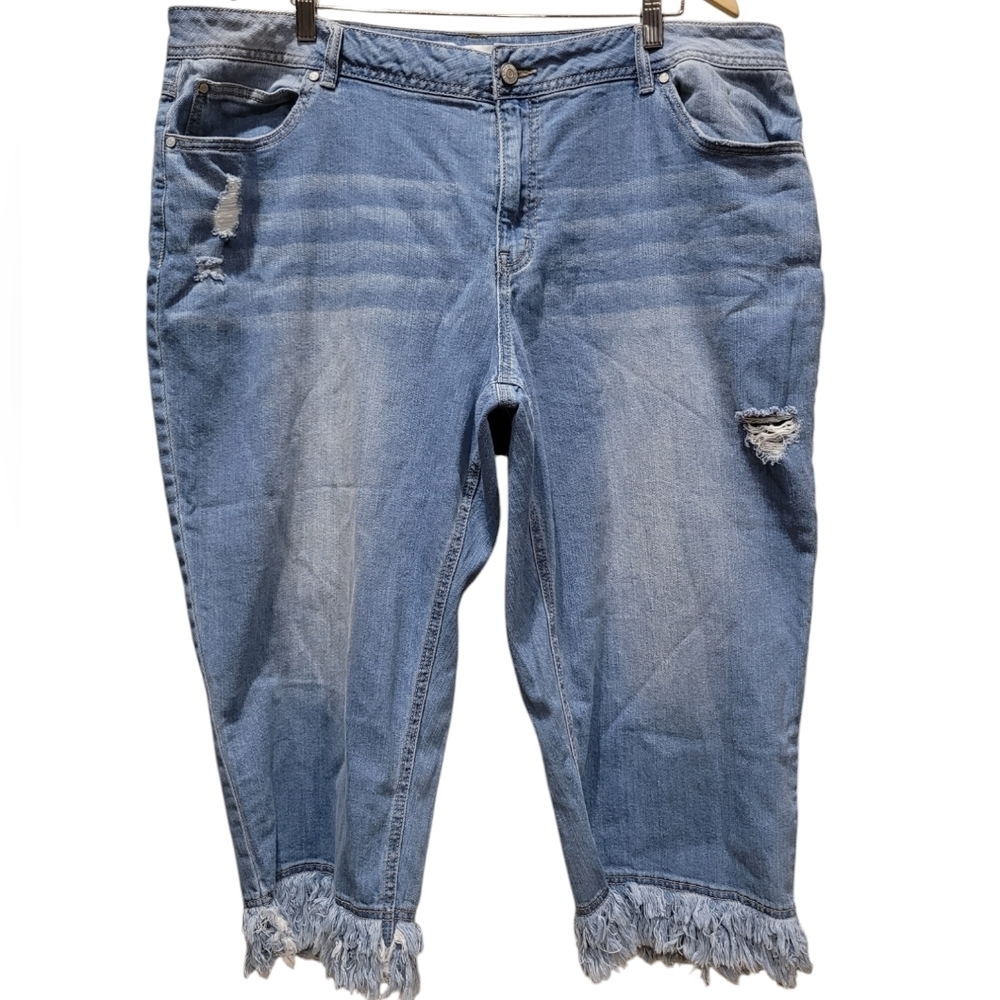 Women’s Light Blue Distressed Fringe Hem Jeans